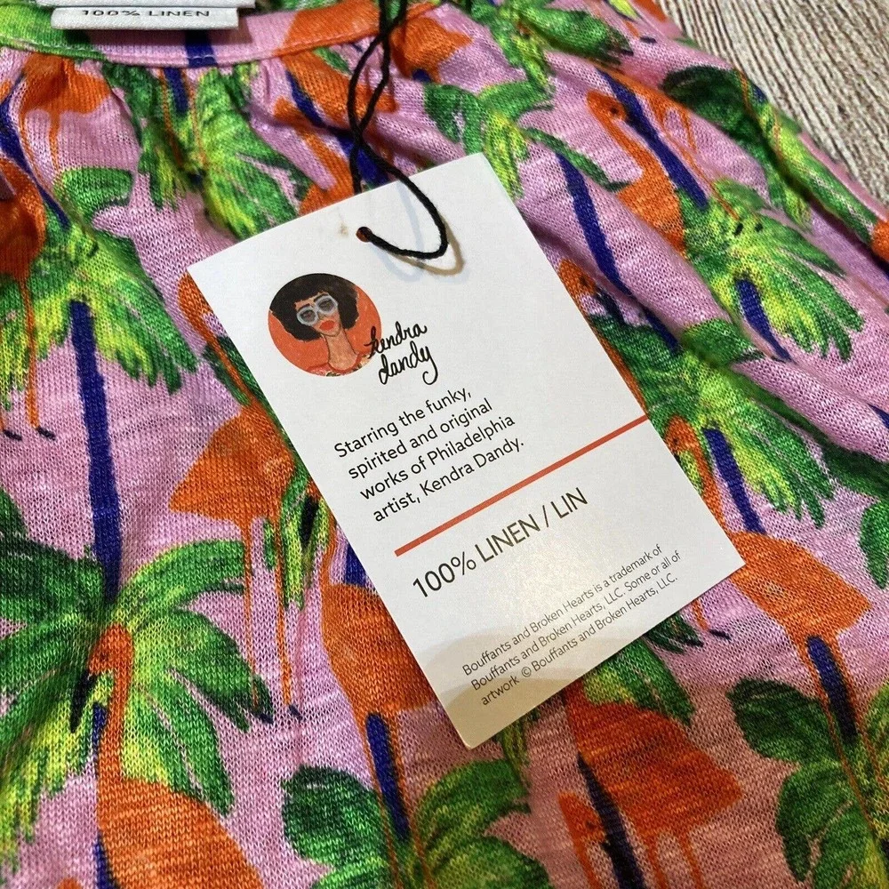 Bouffants & Broken Hearts Women’s M Linen Tank Top Flamingo‎ Print Tunic Pink - Picture 4 of 6